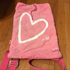 Peace Love World I am Love pink drawstring bag